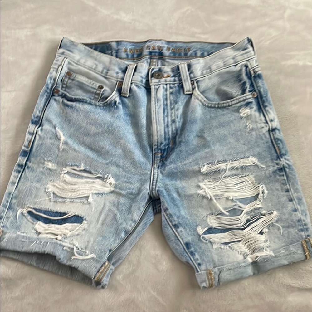 American Eagle Distressed Light Blue Denim Shorts